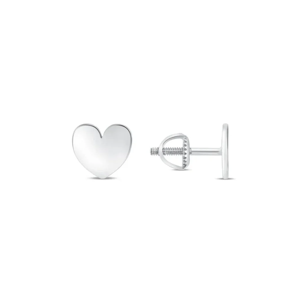 STERLING SILVER 925 RHODIUM PLATED HEART SCREW STUD EARRINGS